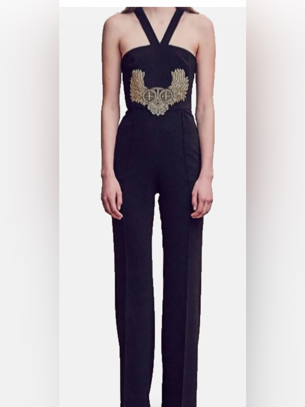 Mestiza New York..Black jumpsuit with gold embroidered..Size 4